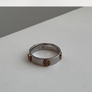 Tory Burch Two-Tone Logo Accent Band - Silver & Gold Size 7